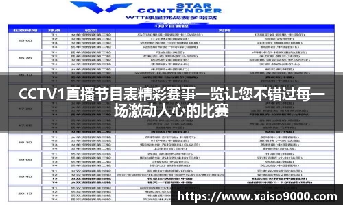 CCTV1直播节目表精彩赛事一览让您不错过每一场激动人心的比赛
